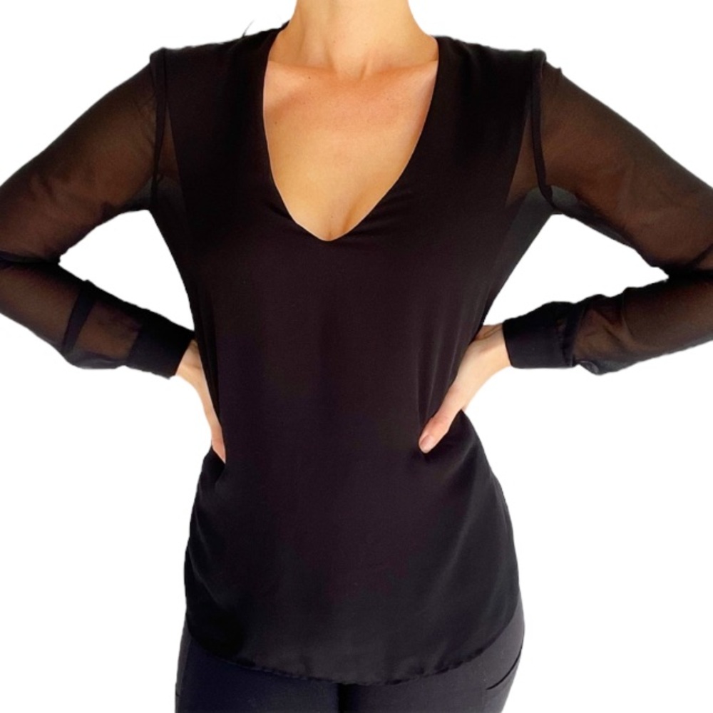 ZARA black chiffon sheer sleeve high low blouse size small